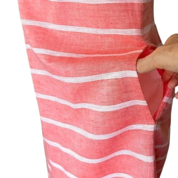 Talbots Coral Striped Sheath Dress Sz 10 Crochet Sleeveless Linen Cotton Blend‎ - Picture 8 of 9